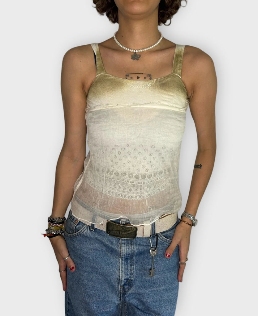 front view, Guess White straps top, vintage Y2K second hand piece