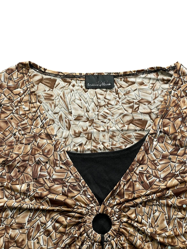 detail view, Brittany Brown Abstract Pattern Tunic, vintage Y2K second hand piece, image 6