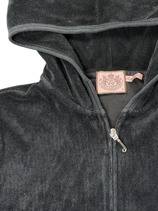 back view, Juicy Couture Black Heart Backprint Velour Hoodie (ONESIZE), vintage Y2K second hand piece