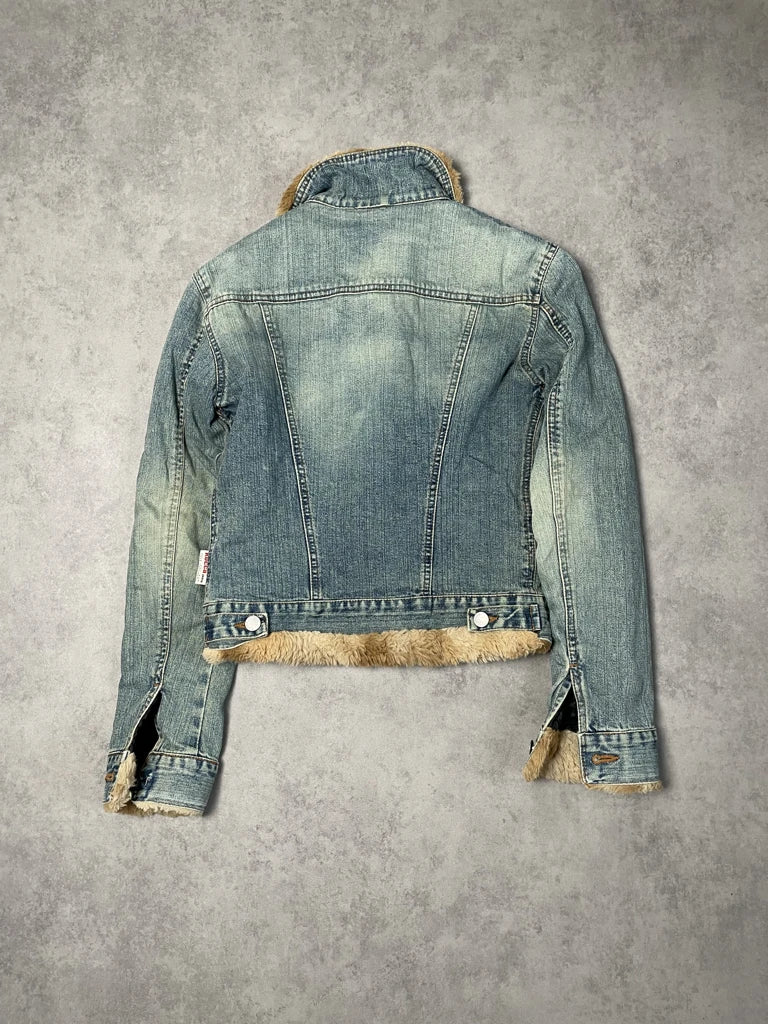 detail view, Kocca Fur Jeans Jacket, vintage Y2K second hand piece, image 5