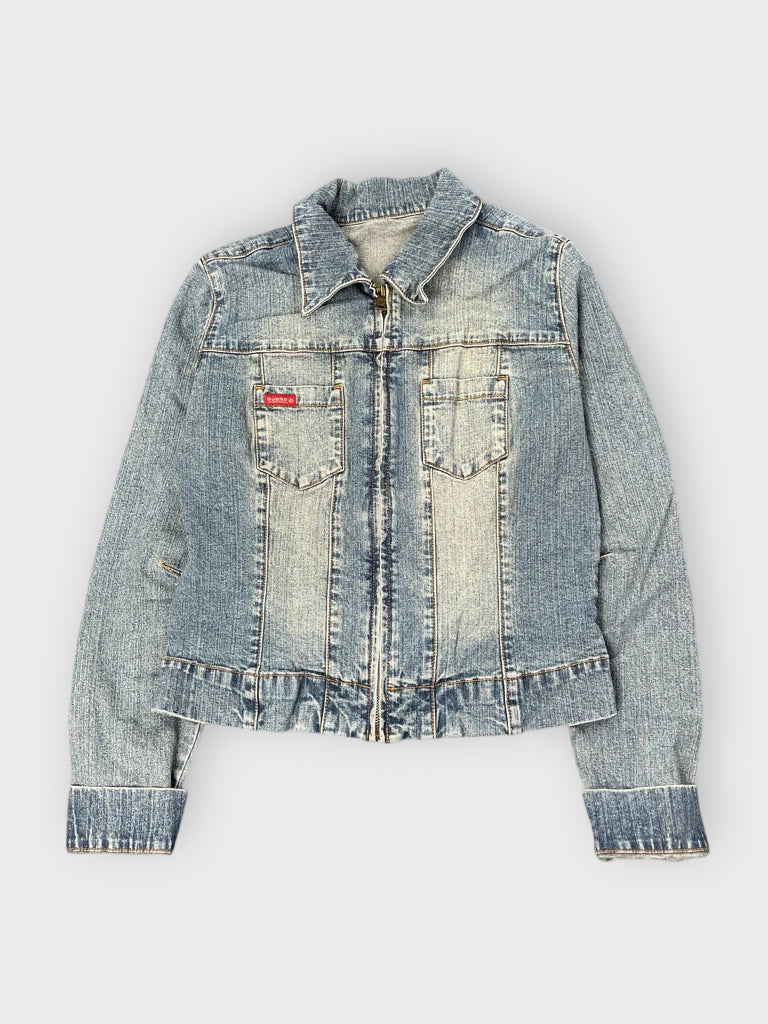 Light Washed Vintage Denim Jacket with Logo Patch (S)