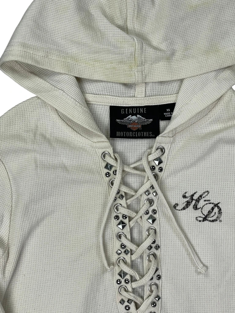 detail view, Harley-Davidson Harley Davidson Beige Knit Sweater, vintage Y2K second hand piece, image 6
