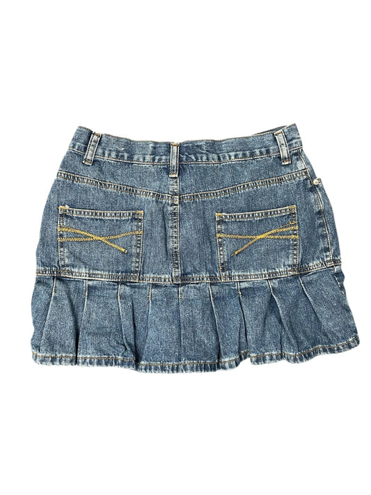 back view, London Blues Ruffled Hem Vintage Denim Skirt, vintage Y2K second hand piece