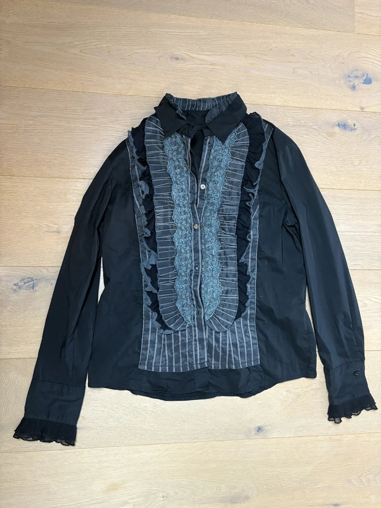 detail view, chic by Giulia Galanti Y2K Black Ruffle Blouse, vintage Y2K second hand piece, image 6