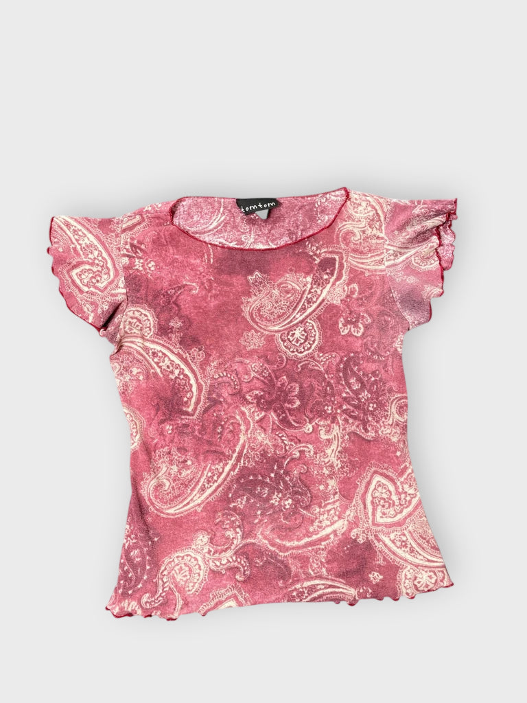 front view, Tom Tom Boho Paisley Mesh Top, vintage Y2K second hand piece