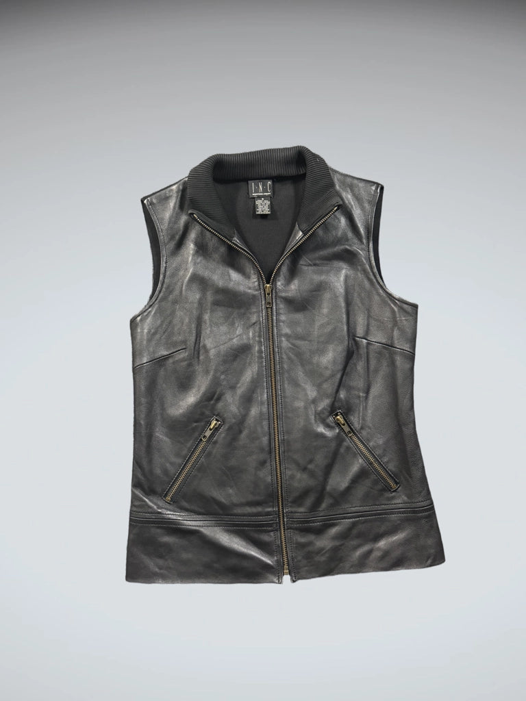 detail view, INC Black Genuine Leather Vest, vintage Y2K second hand piece, image 5
