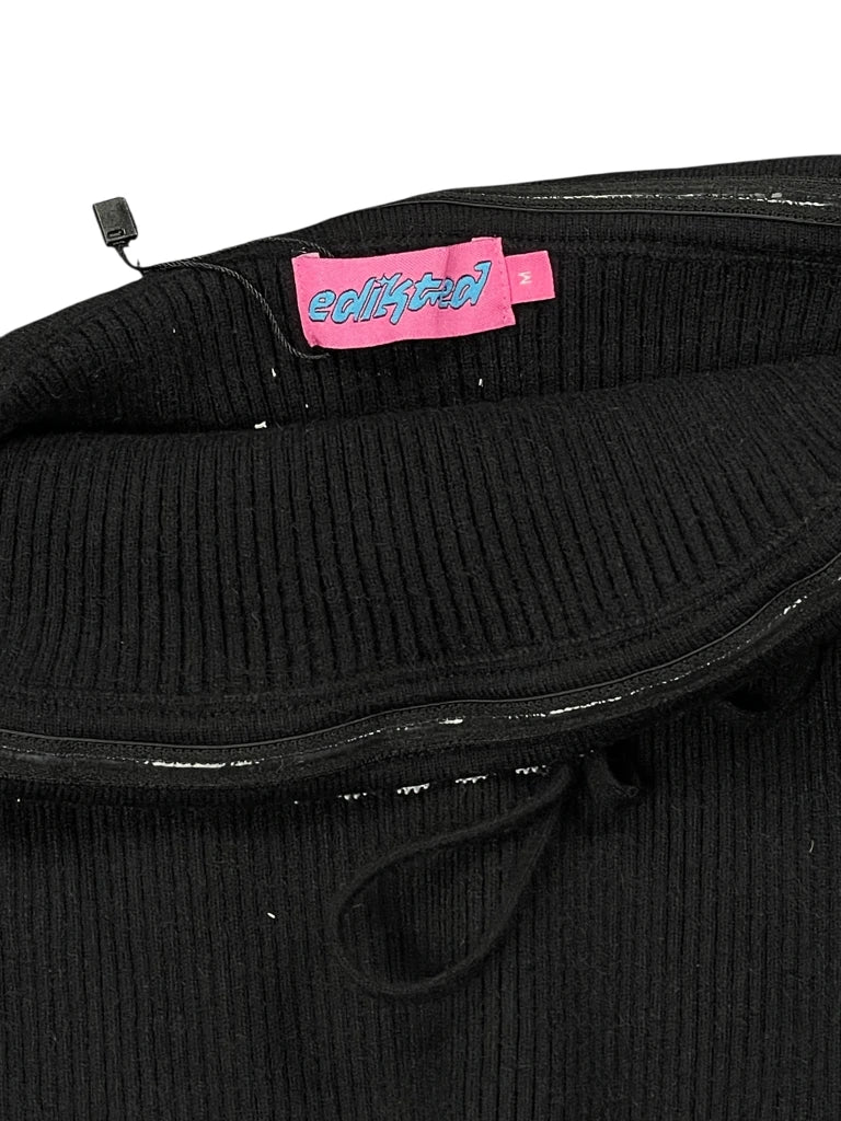 detail view, Edikted Black Ribbed Tube Top Lace Trim, vintage Y2K second hand piece, image 4