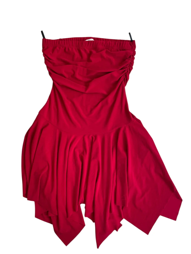 detail view, Sirens rouge motion – flowy asymmetric dress, vintage Y2K second hand piece