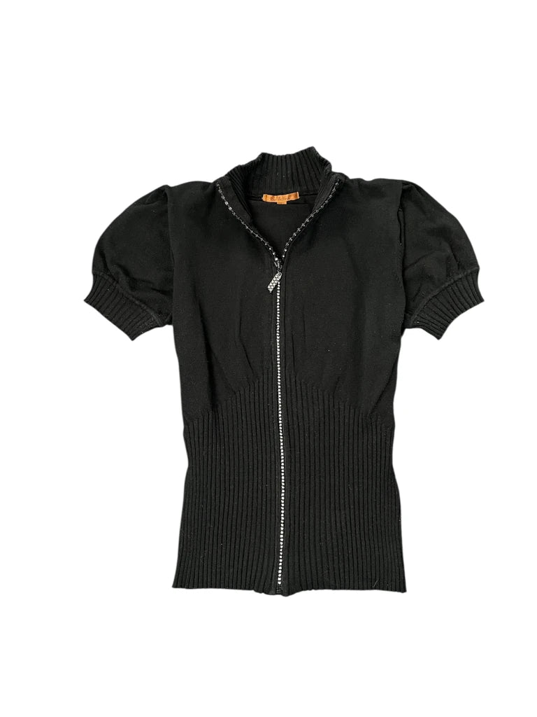 detail view, Belldini Black Short Sleeve Zip Sweater, vintage Y2K second hand piece, image 4