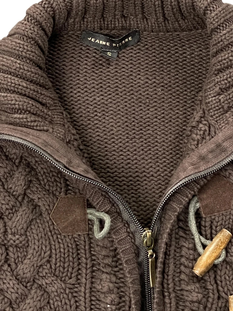 detail view, Eanne Pierre Brown Cable Knit Toggle Cardigan, vintage Y2K second hand piece