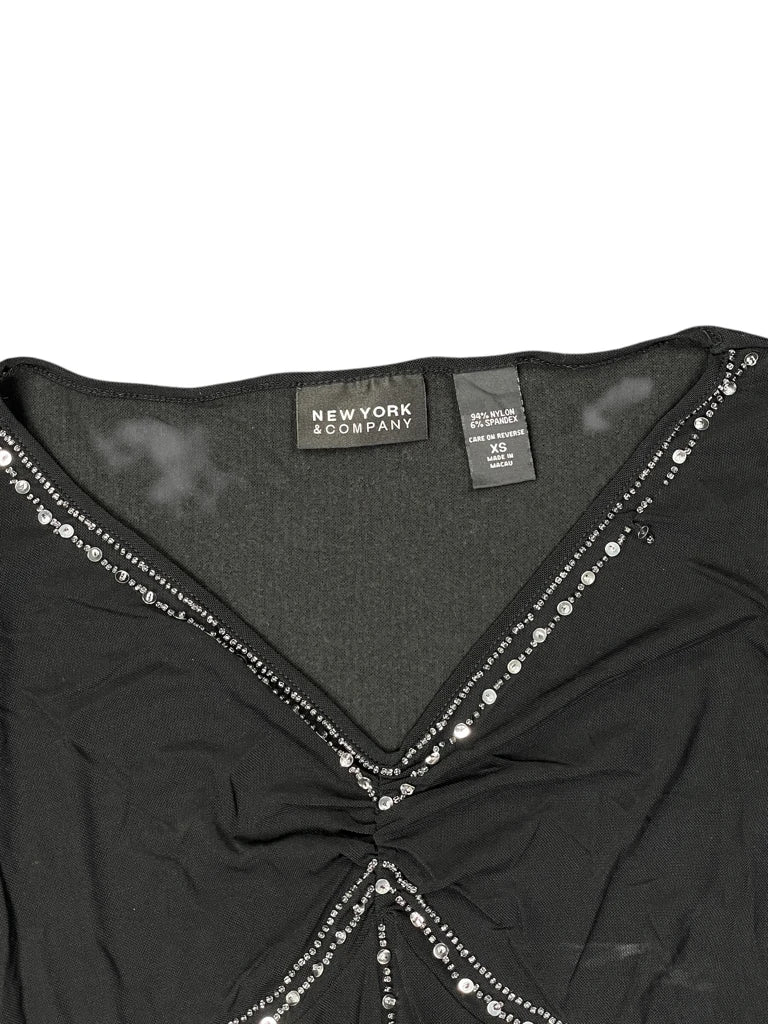 detail view, New York & Company Y2K Rhinestone Embellished Black Top, vintage Y2K second hand piece
