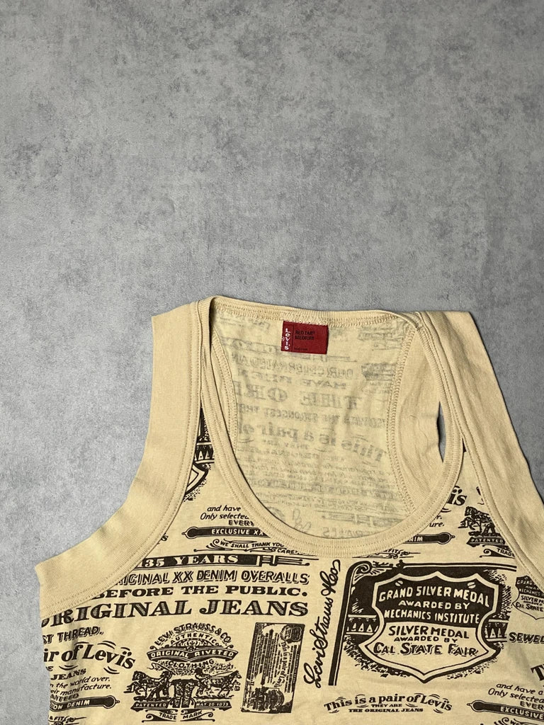 detail view, Beige Levi’s Tank Top with Prints, vintage Y2K second hand piece