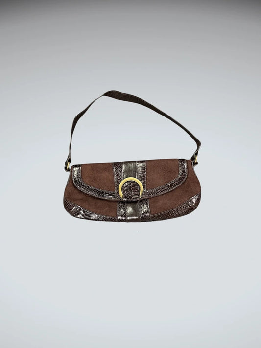 front view, Fiorelli Brown Suede Snake Trim Shoulder Bag (ONESIZE), vintage Y2K second hand piece