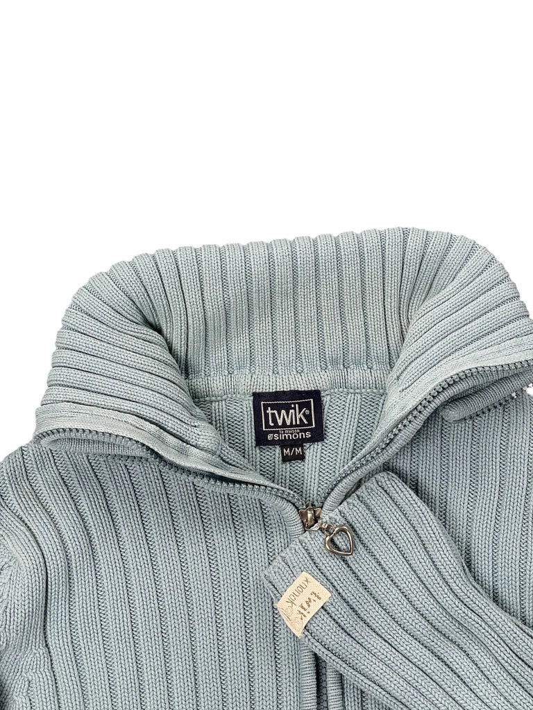 detail view, Twik Turquoise Ribbed Zip Cardigan, vintage Y2K second hand piece, image 5