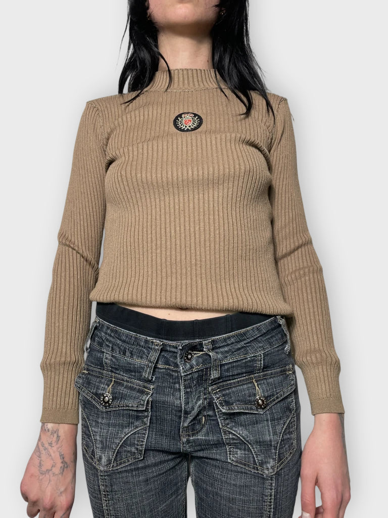 front view, Charlotte George Beige Jumper, vintage Y2K second hand piece