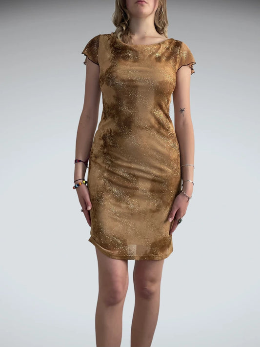 front view, Hottie liquid dusk – glitter mesh gown, vintage Y2K second hand piece