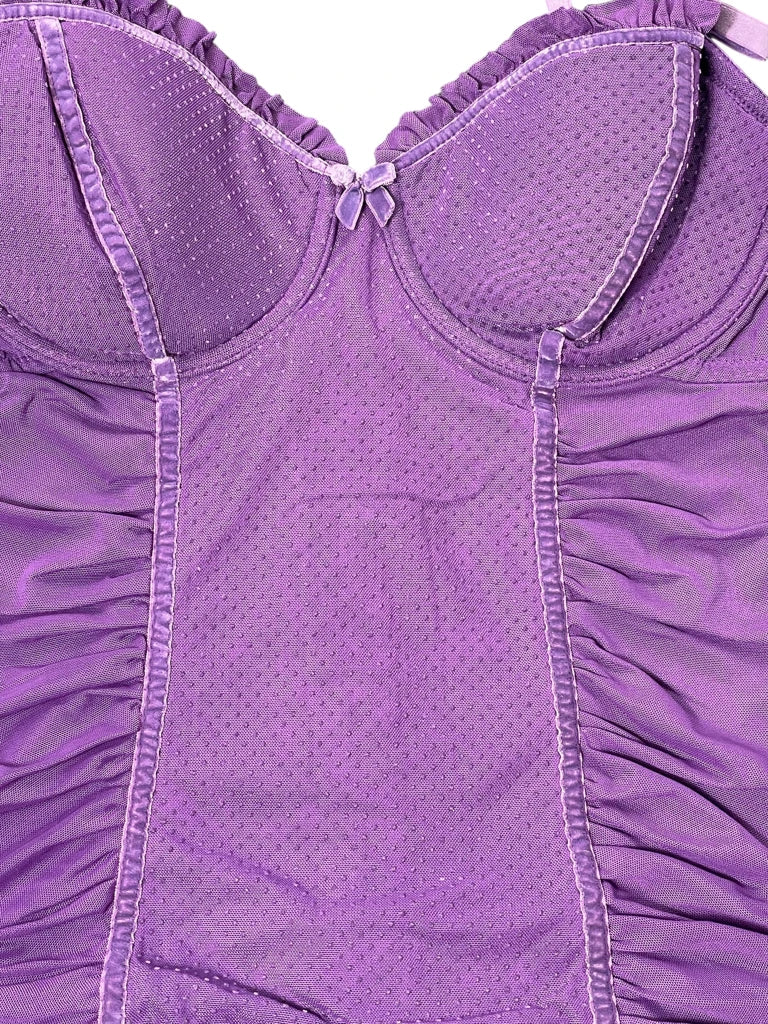 detail view, Purple Satin Ruched Bustier Top, vintage Y2K second hand piece, image 4