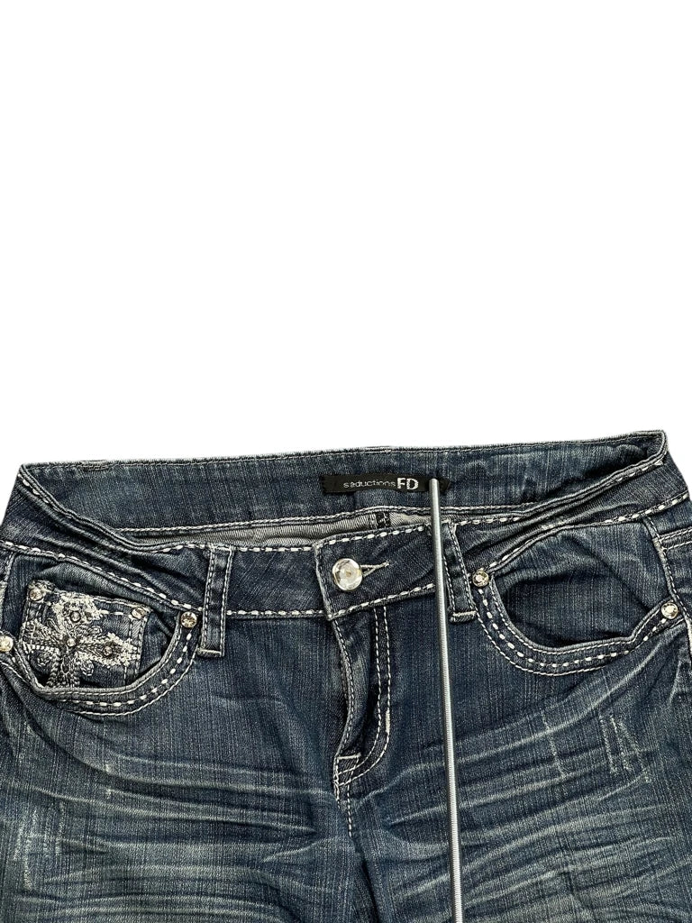 detail view, Seduction Fd Light Wash Straight-Leg Jeans with Studded Pockets, vintage Y2K second hand piece