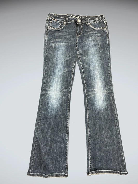 Light Blue Bootcut Jeans with Crystal Stud Details (L)