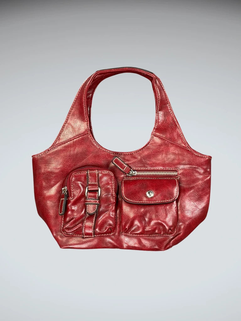front view, Burgundy Multi-Pocket Shoulder Bag (ONESIZE), vintage Y2K second hand piece