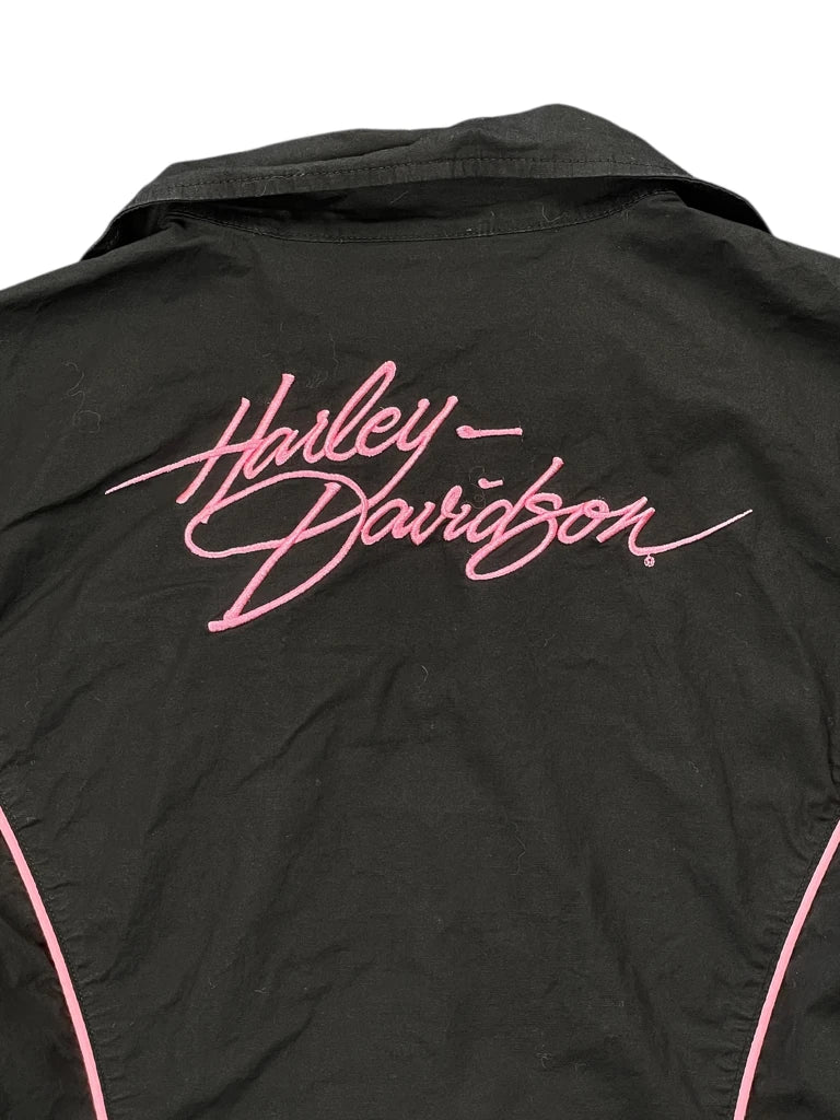 detail view, Harley-Davidson Harley Davidson Black Pink Fitted Biker Shirt, vintage Y2K second hand piece, image 6