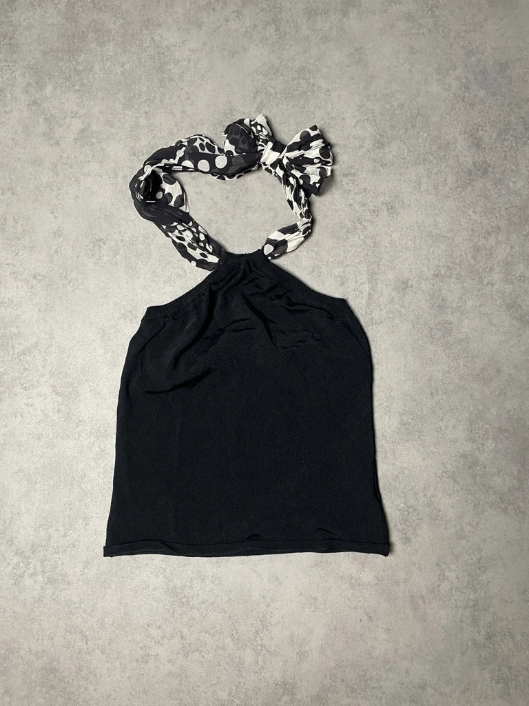 detail view, Marella Black Top with Foulard, vintage Y2K second hand piece, image 6