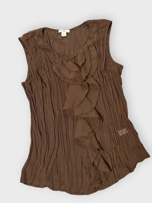 front view, Cato Chocolate Chiffon Ruffle Top, vintage Y2K second hand piece