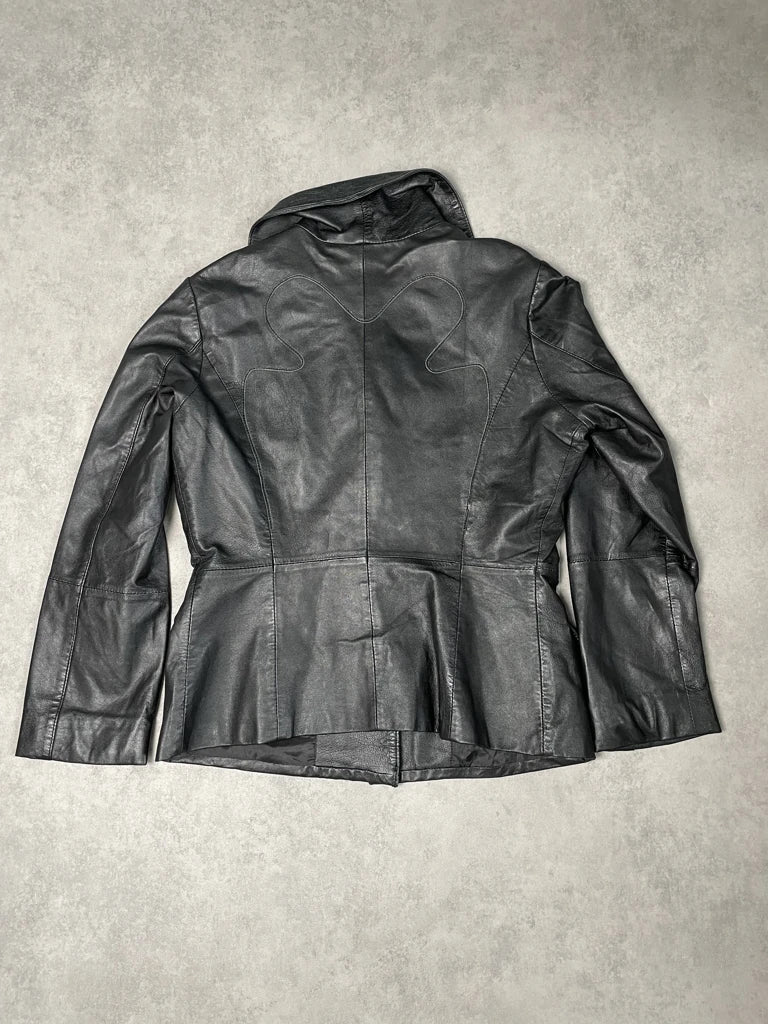 detail view, Conbipel Black Leather Coat, vintage Y2K second hand piece, image 5