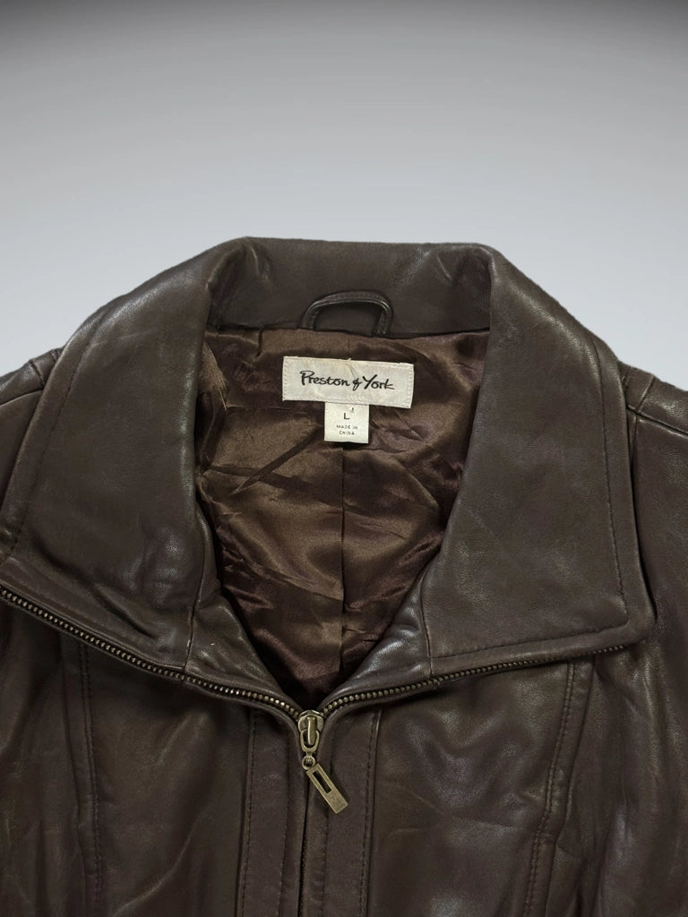 detail view, Preston & York Brown Faux Leather Jacket Women, vintage Y2K second hand piece