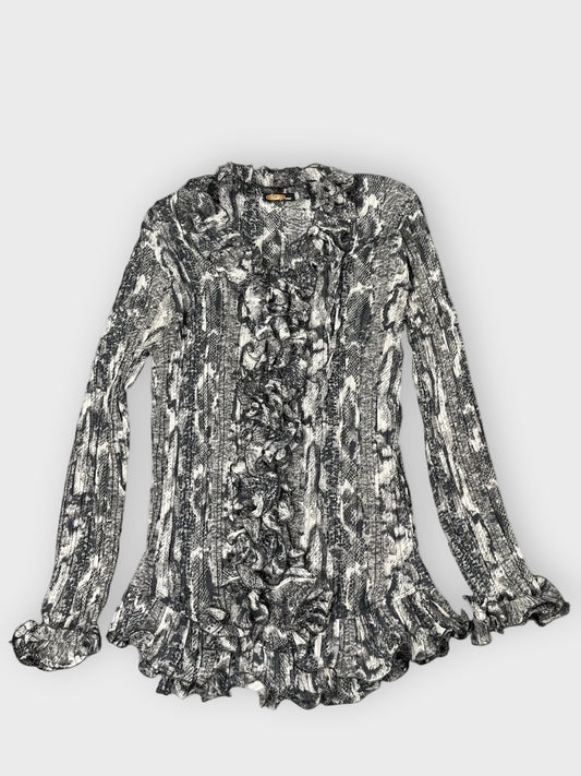 Y2K blue snakeskin ruffle mini dress (M)
