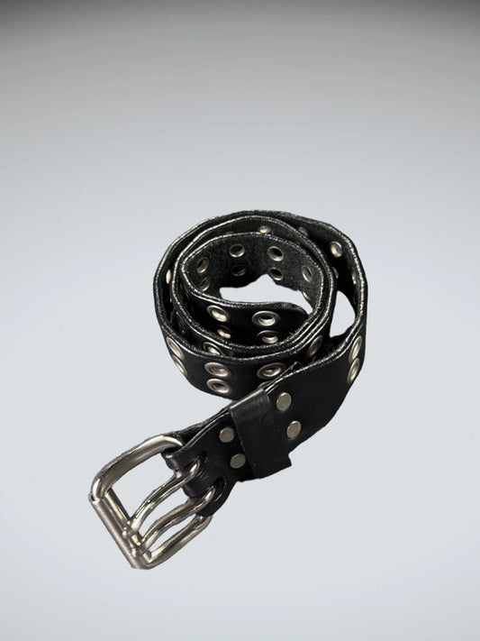 front view, Iconic Grunge Double Grommet Black Belt (ONESIZE), vintage Y2K second hand piece
