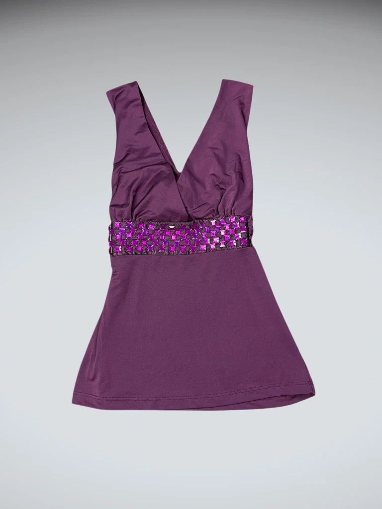 detail view, Carolina Light Purple Disco-Inspired Party Top, vintage Y2K second hand piece