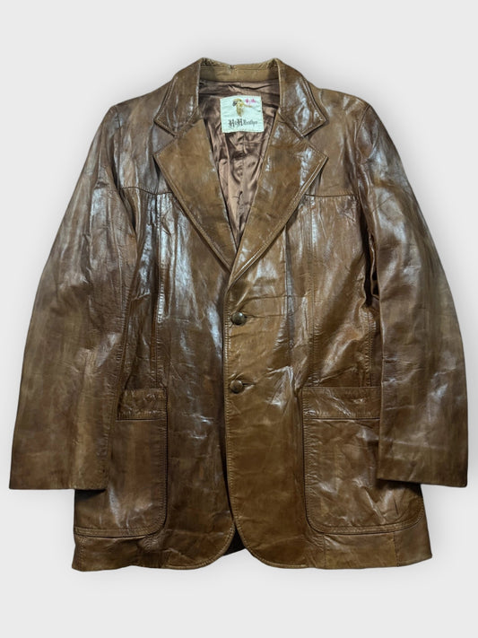 front view, H&H Light Brown Vintage Leather Blazer Coat, vintage Y2K second hand piece
