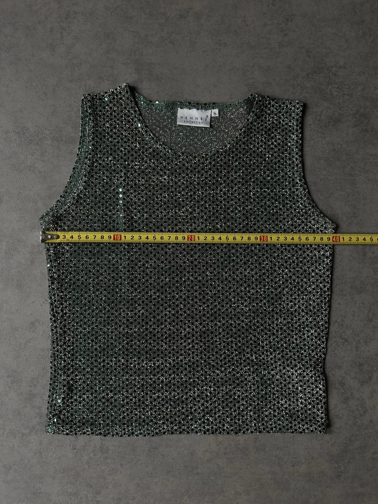 detail view, Hennes Collection (L)Y2K Mini Green Glitter Top, vintage Y2K second hand piece, image 10