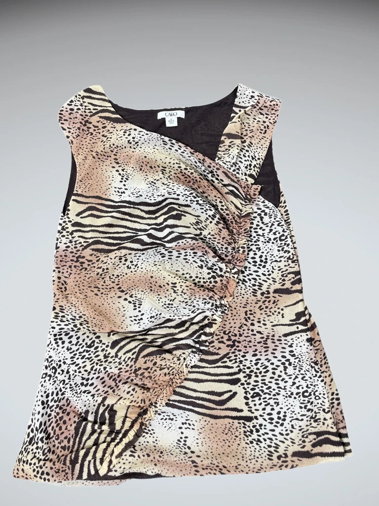 detail view, Cato Animal Print Ruffle Vintage Top, vintage Y2K second hand piece