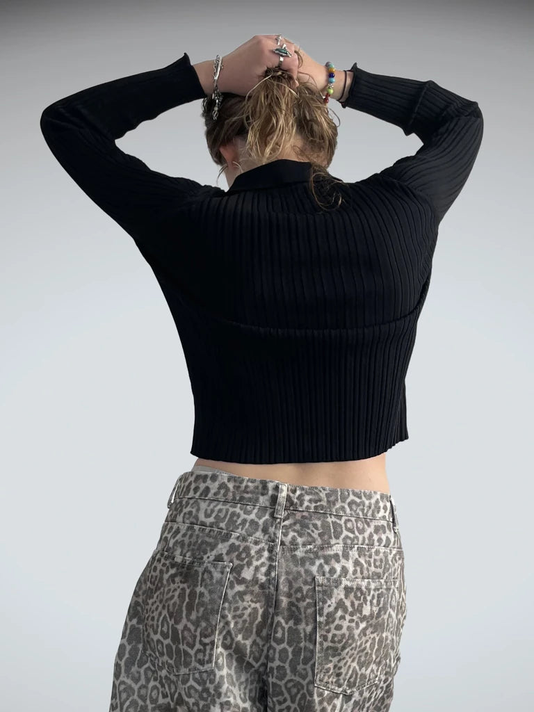 back view, Beige dark Lines – slim fit knitwear, vintage Y2K second hand piece