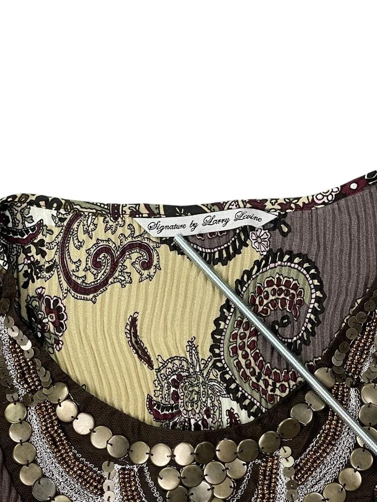 detail view, Larry Lavine green paisley button front dress, vintage Y2K second hand piece