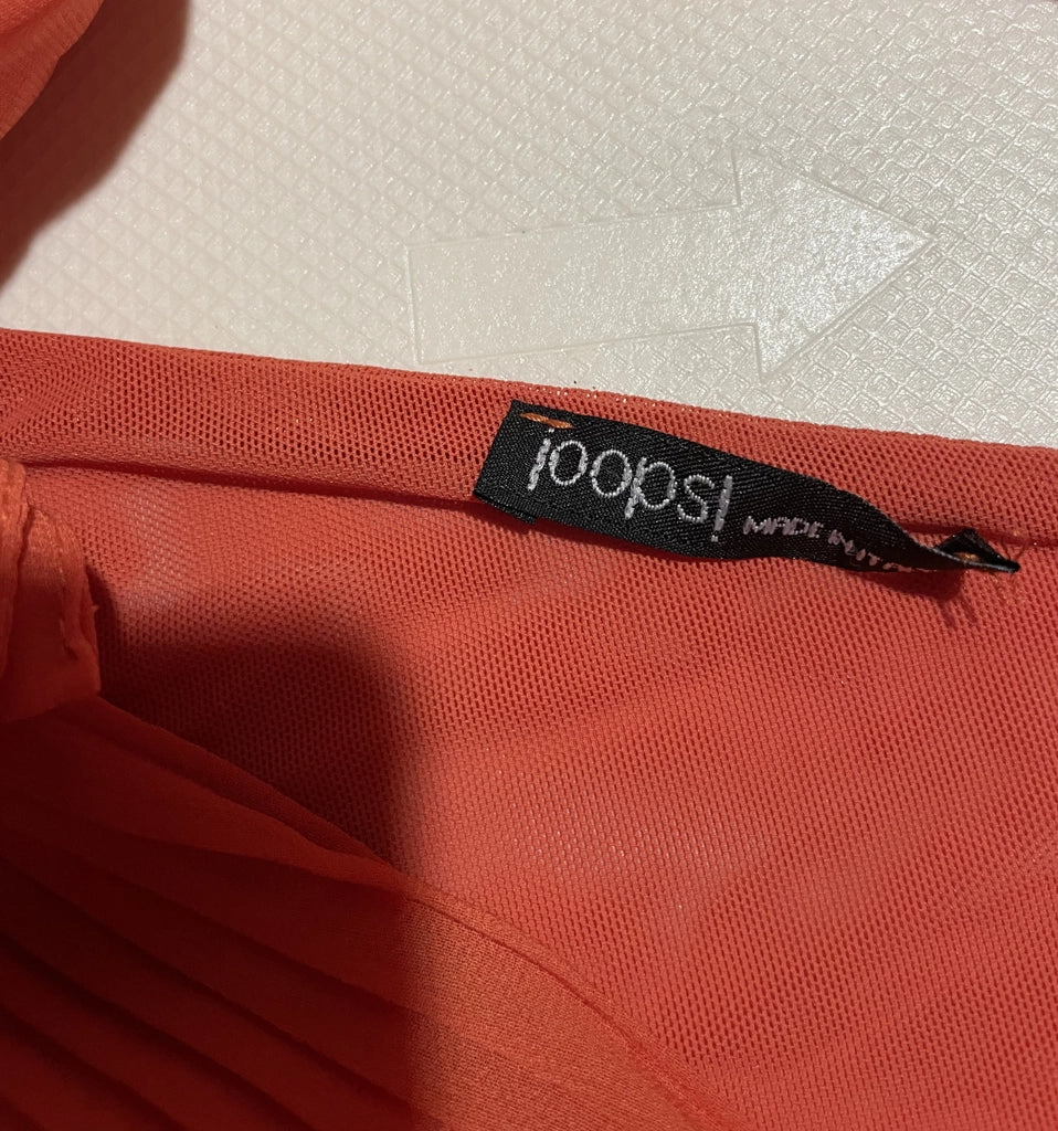detail view, Vibrant Orange Pleated Asymmetric Mini Dress Joops! Glam, vintage Y2K second hand piece