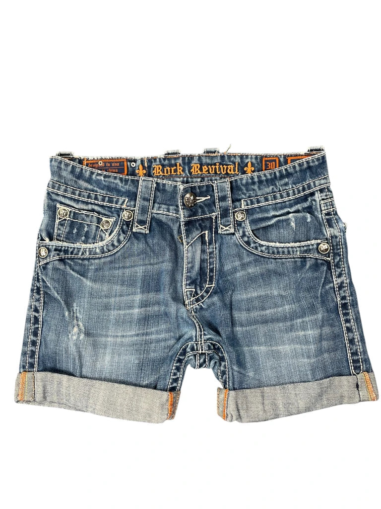 back view, Rock Revival Embroidered Pocket Denim Hotpants, vintage Y2K second hand piece