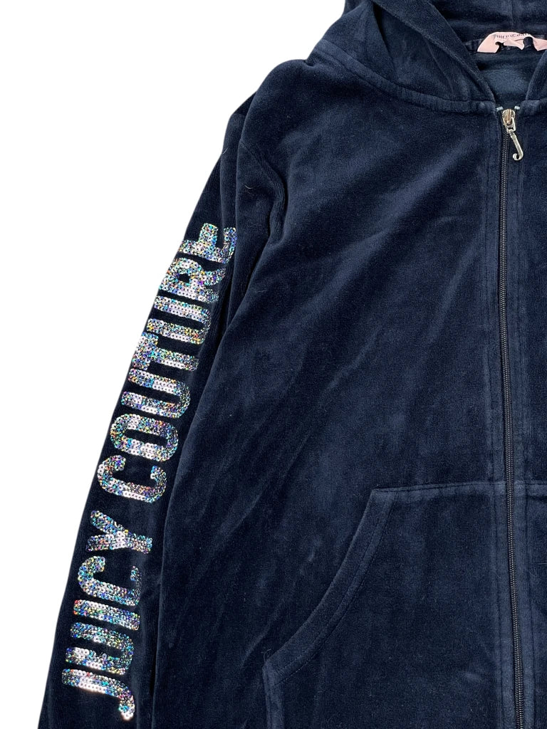 Navy Blue Juicy Couture Hoodie with Rhinestone Sleeve Detail (L)