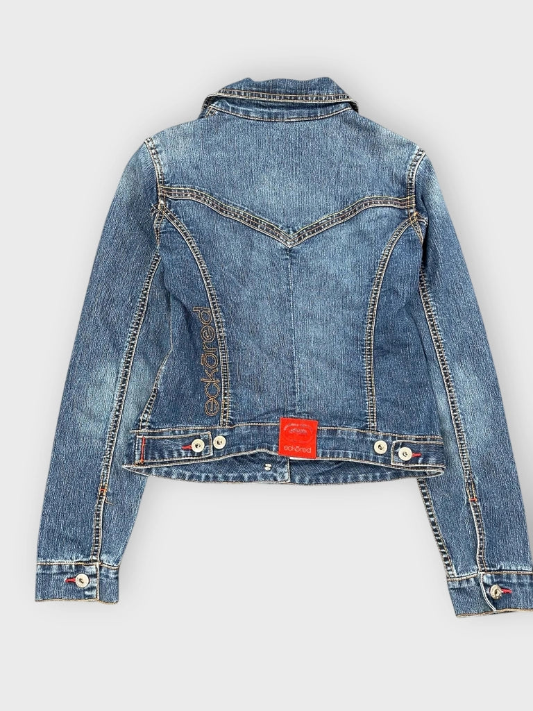 back view, Ecko Red Fitted Button Up Denim Jacket, vintage Y2K second hand piece