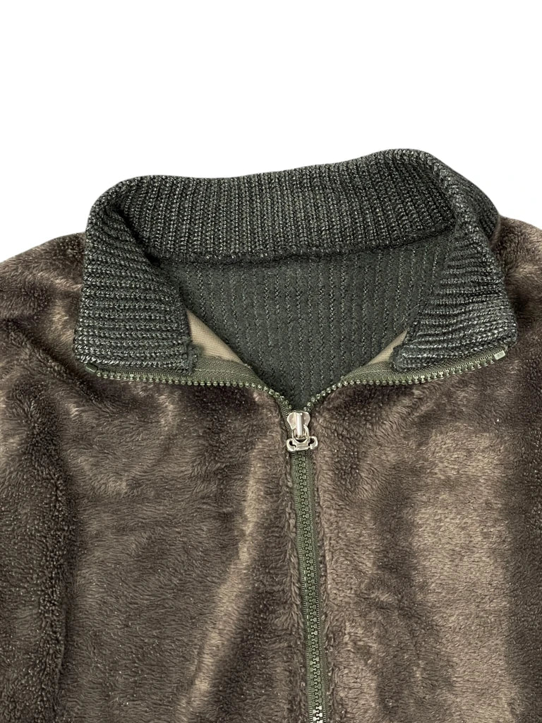 Olive Knit and Velour Hybrid Zip Jacket (M)