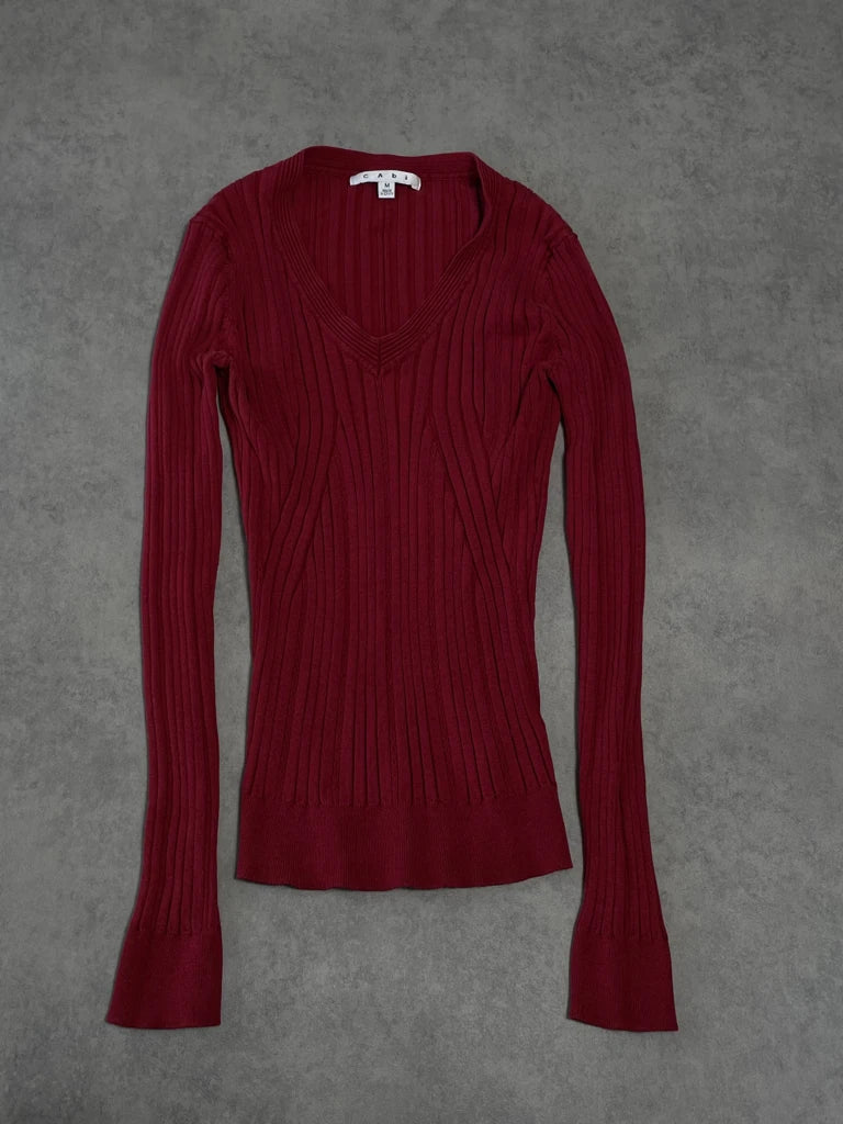 detail view, Cabi Red V-Neck Jumper, vintage Y2K second hand piece, image 6