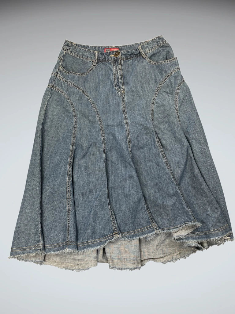 front view, Faded Glory Vintage Flared Long Denim Skirt, vintage Y2K second hand piece