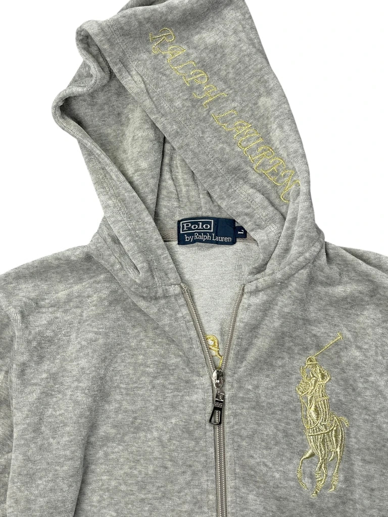 detail view, Polo Ralph Lauren Grey Hoodie with Embroidered Polo Player, vintage Y2K second hand piece, image 6