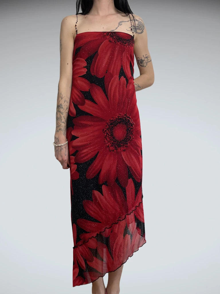 front view, Double Fault floral red dream dress, vintage Y2K second hand piece