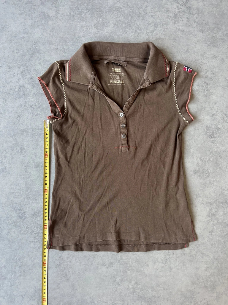detail view, Napapuri Y2K Brown Collared Top, vintage Y2K second hand piece, image 9