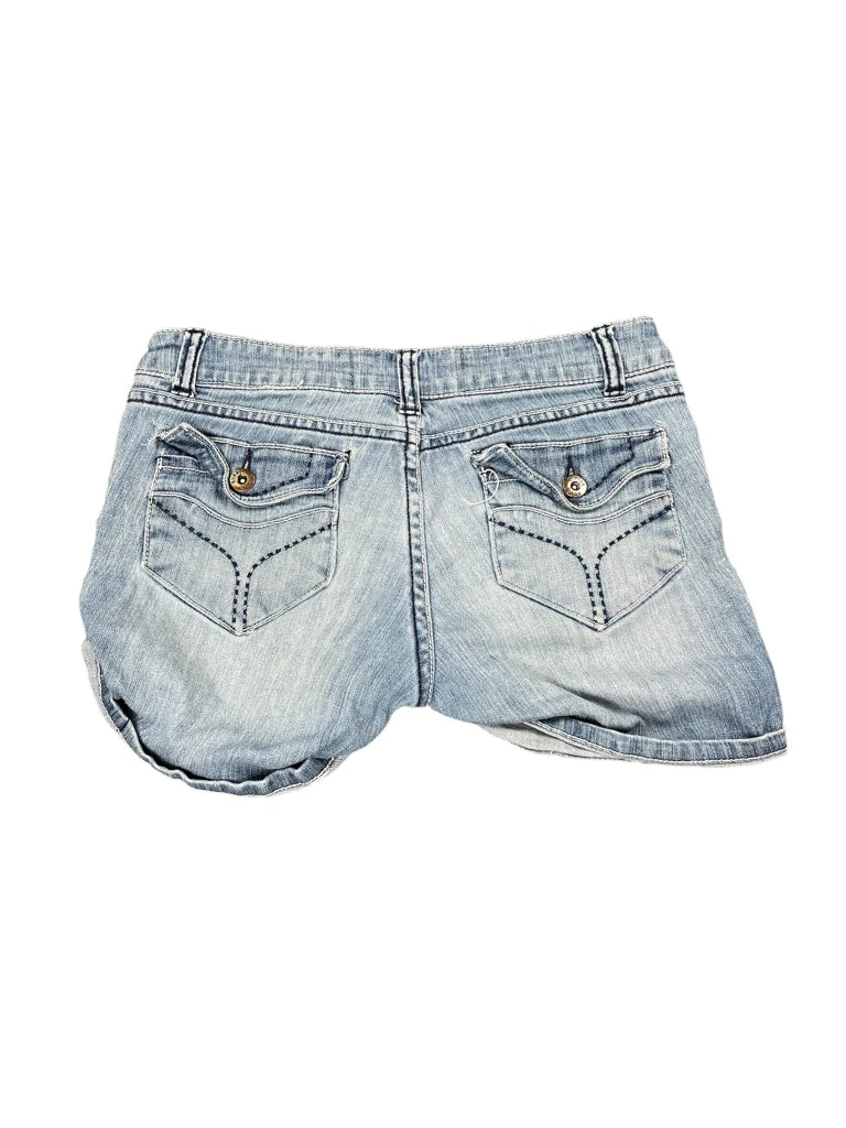 back view, C Pink Light Blue Rolled Hem Denim Hotpants, vintage Y2K second hand piece