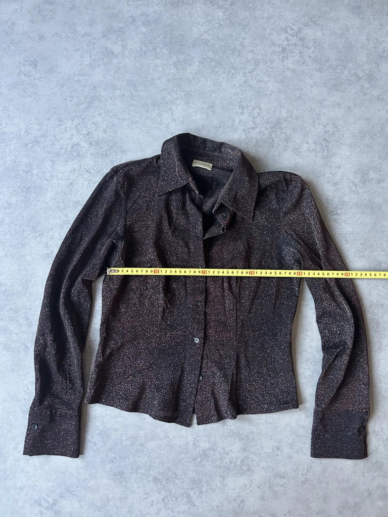 detail view, Motivi Y2K Brown Glitter Button-Up Top, vintage Y2K second hand piece, image 10