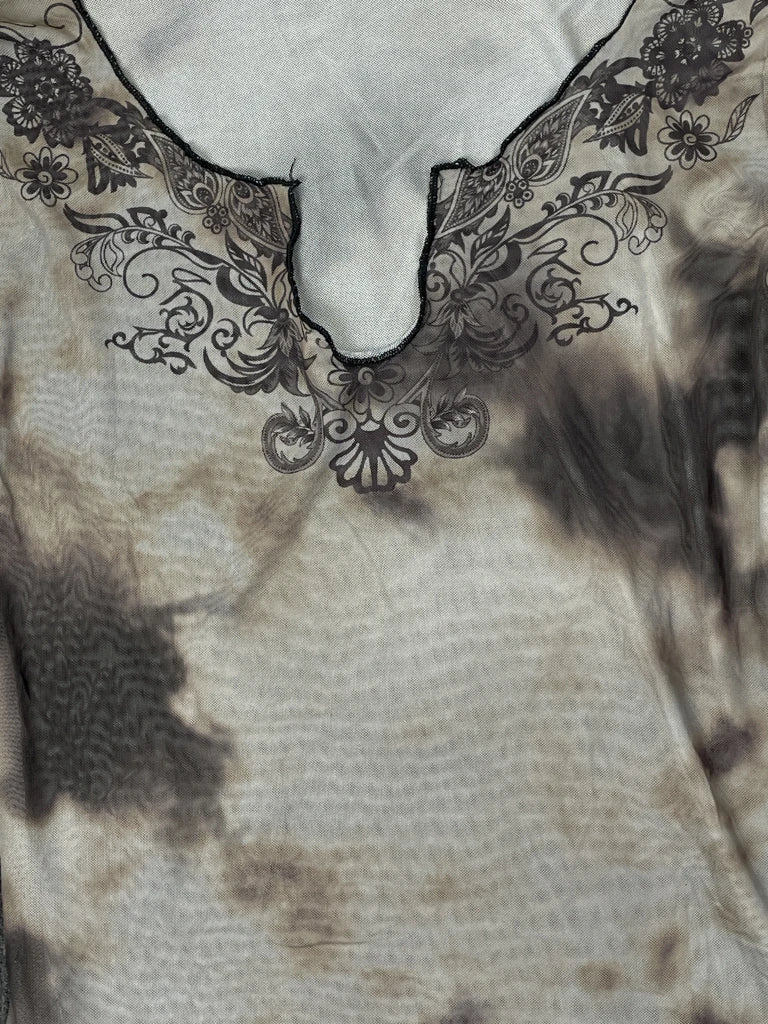 detail view, Boho Washed Multi-Color V-Neck Blouse, vintage Y2K second hand piece